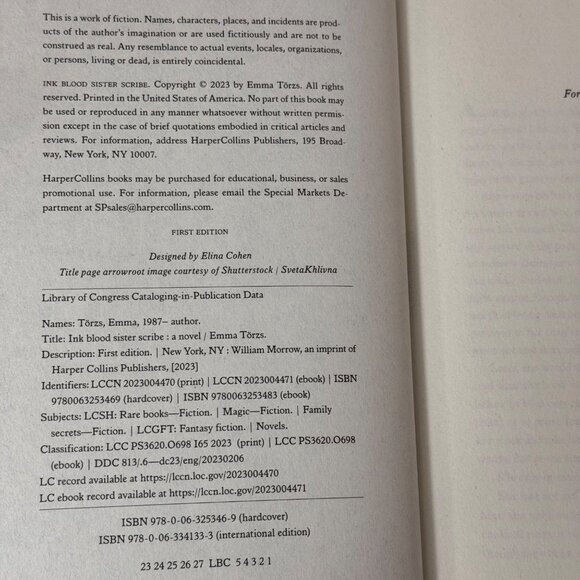 Ink Blood Sister Scribe By Emma Törzs 1987 First Edition Hardcover Novel w/ DJ - Picture 4 of 15